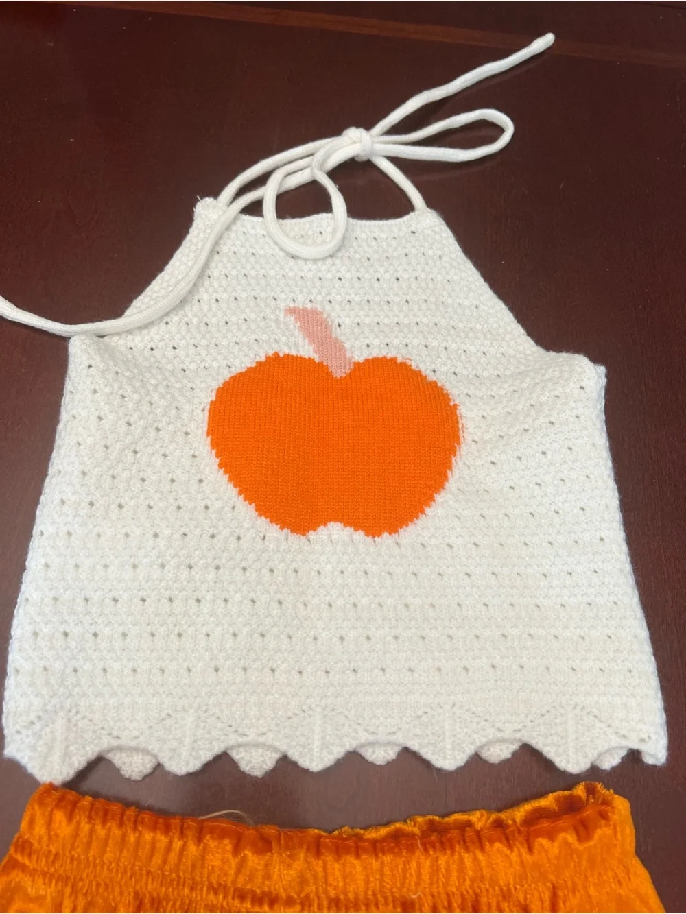 Toddler Pumpkin Knit Halter & Velvet Flare Set - White & Orange